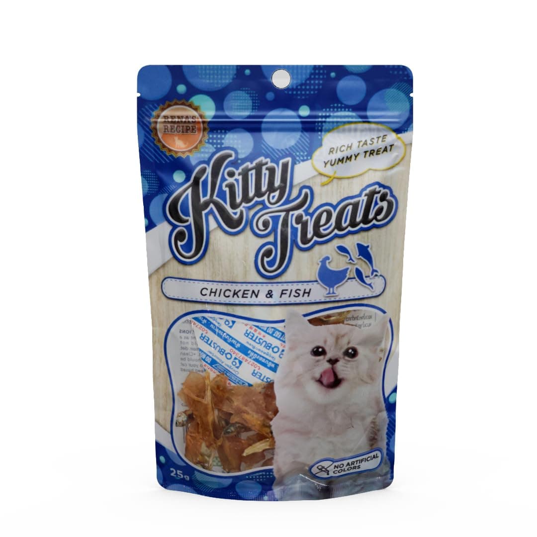 Kitty Treats Chicken & Fish Treats for Cats & Kittens, Nutrient-Rich, Protein-Packed, Healthy & Tasty Snacks for All Cat Breeds, 25g Pouch
