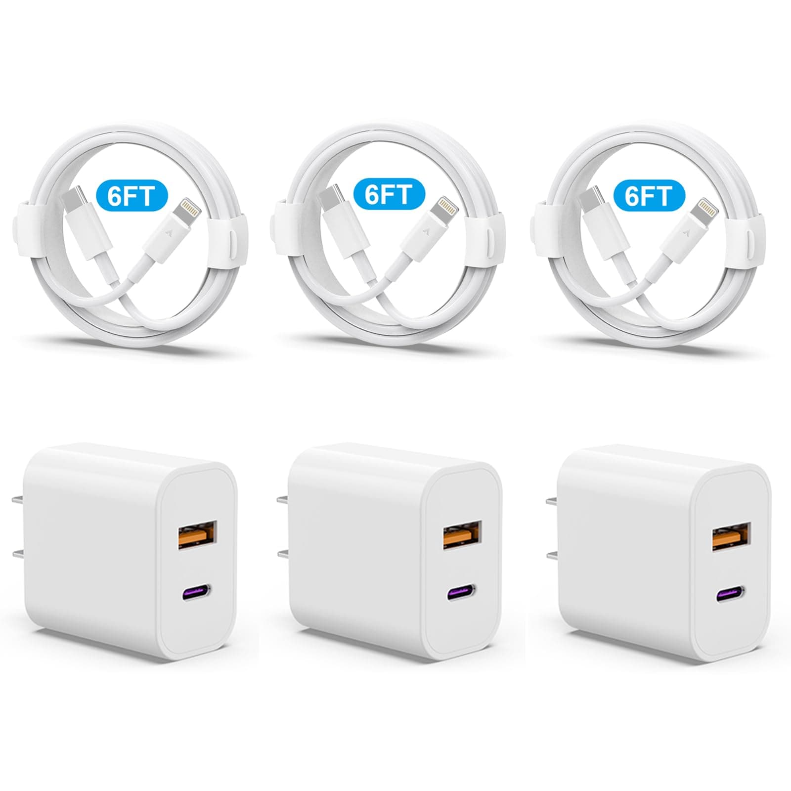 i.Phone 14 Charger Fast Charging, 3Pack 20W PD+QC3.0 Dual Port USB C Wall Charger with 6FT USB C to Lightning Cable Compatible with i.Phone 14/13/12/Pro/Pro Max/XS/X and MoreCarbonfree Certified