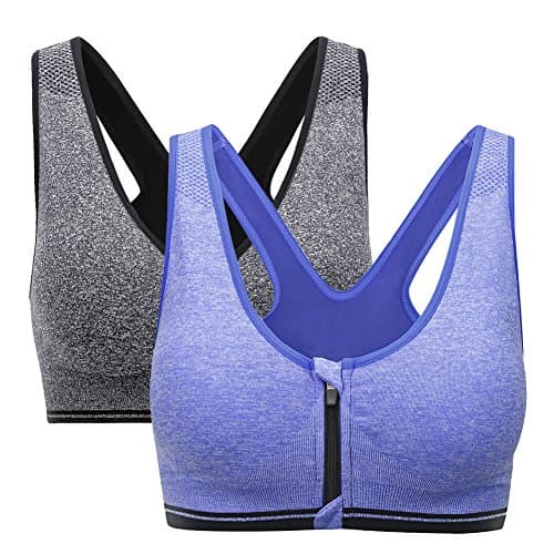DSTANA 2 Pack Racerback Sports Bras for Women - Seamless High Impact Support Yoga Gym Removable Pads
