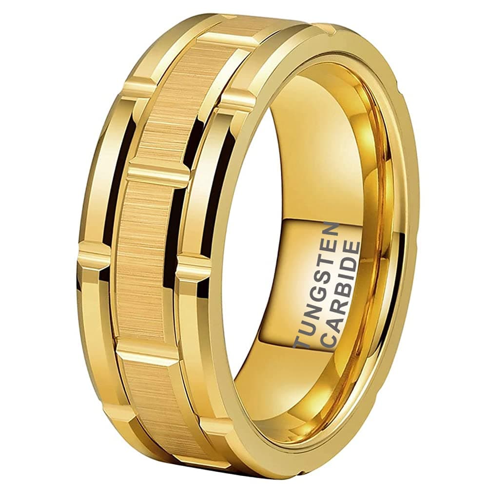 8mm Silver/Black/Gold Tungsten Rings for Men Women Engagement Promise Wedding Bands Brick Pattern Brushed Finish Comfort Fit