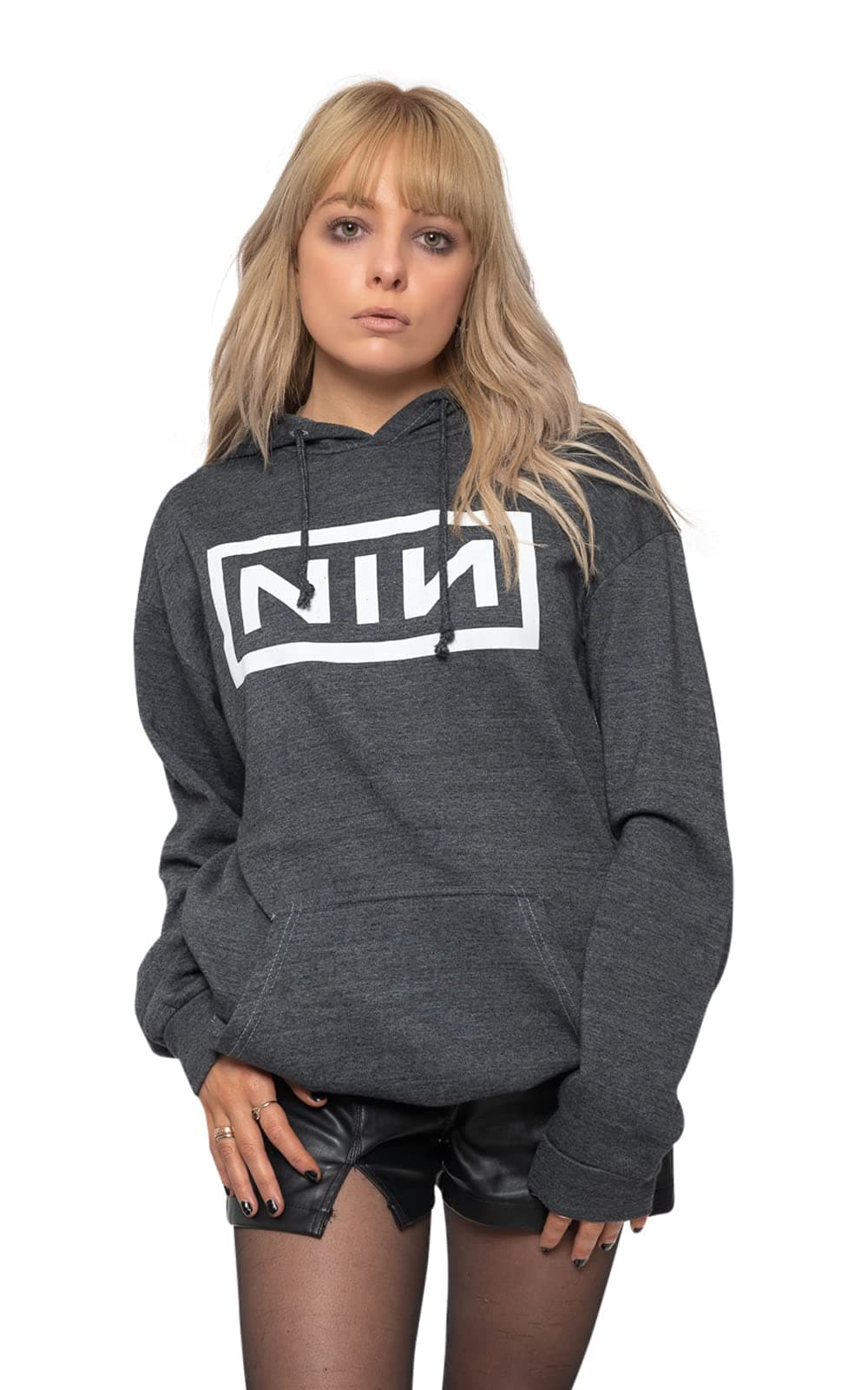 Nine Inch Nails Hoodie Classic Band Logo Official Unisex Charcoal Grey Pullover Size XL