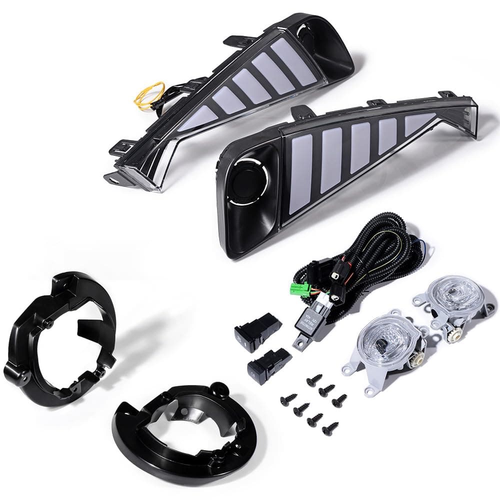 Front Bumper Fog Lamps with Bezel and Daytime Runing Turn Signal Light Compatible with Toyota CHR 2020 2021