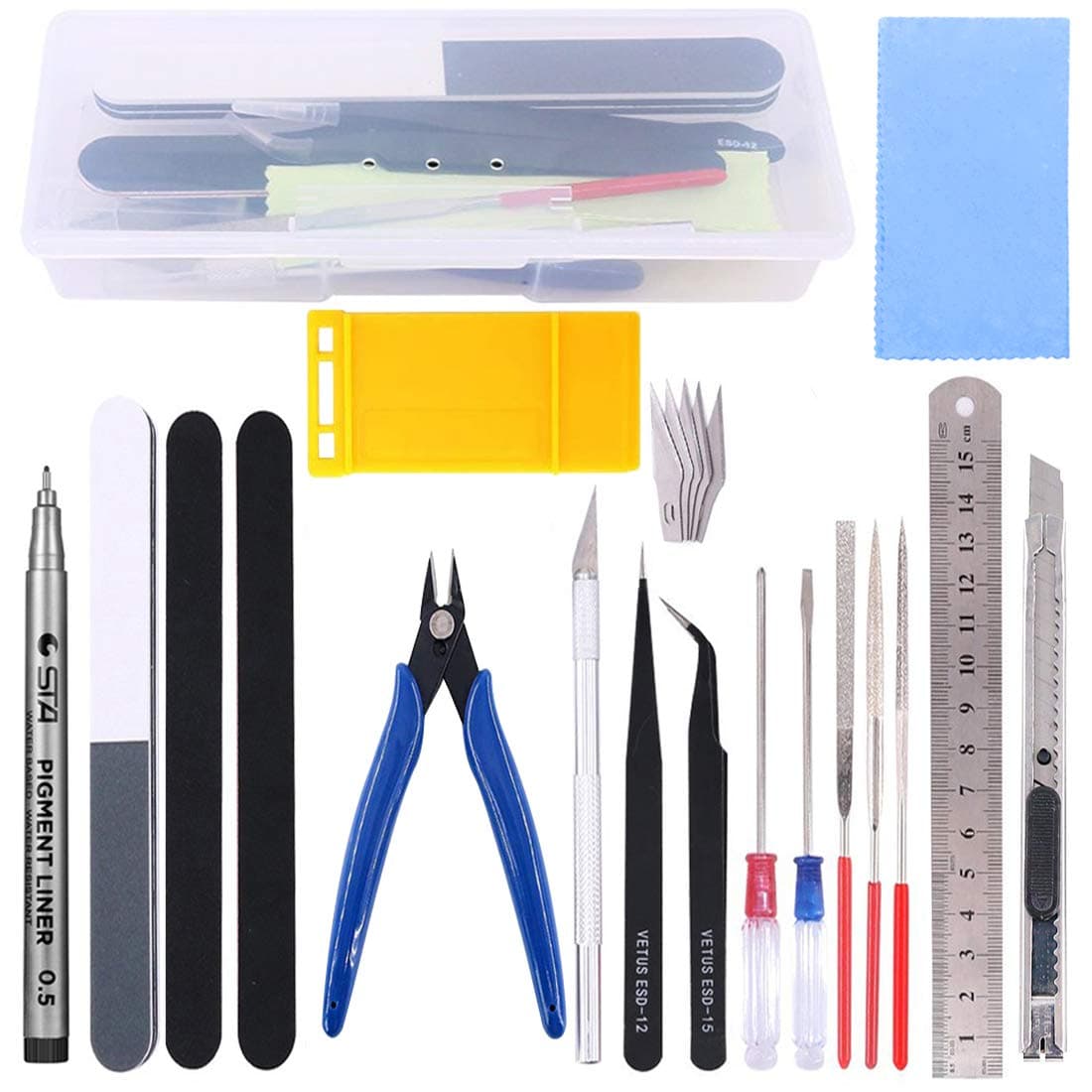 Esoca 18Pcs Gundam Model Tool Kit Gundam Modeler Basic Tools Craft Set Hobby Building Tools with Box for Basic Model Building, Repairing and Fixing