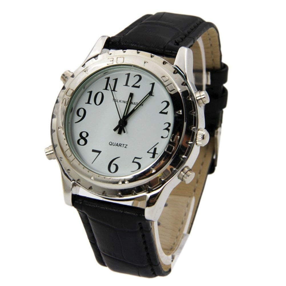 Talking Wrist Watch with Alarm, Analog Hands and Digital Talking Clock (Black)