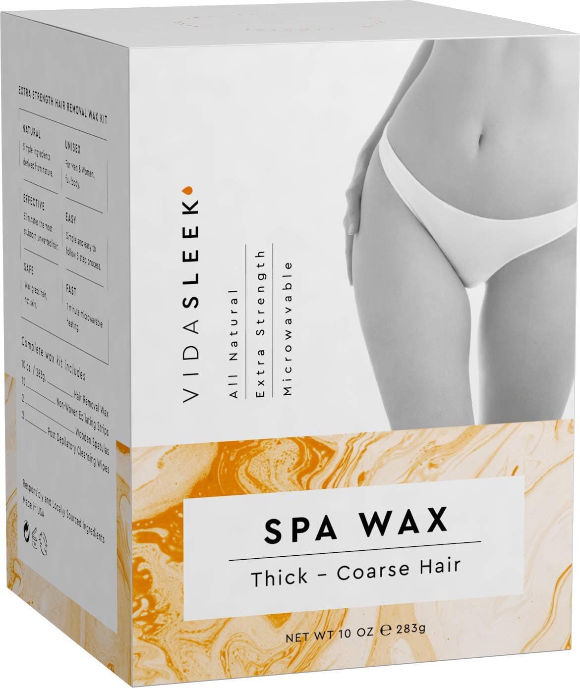 VidaSleekExtra Strength Hair Removal Waxing Kit Men + Women, All Natural (10 oz)