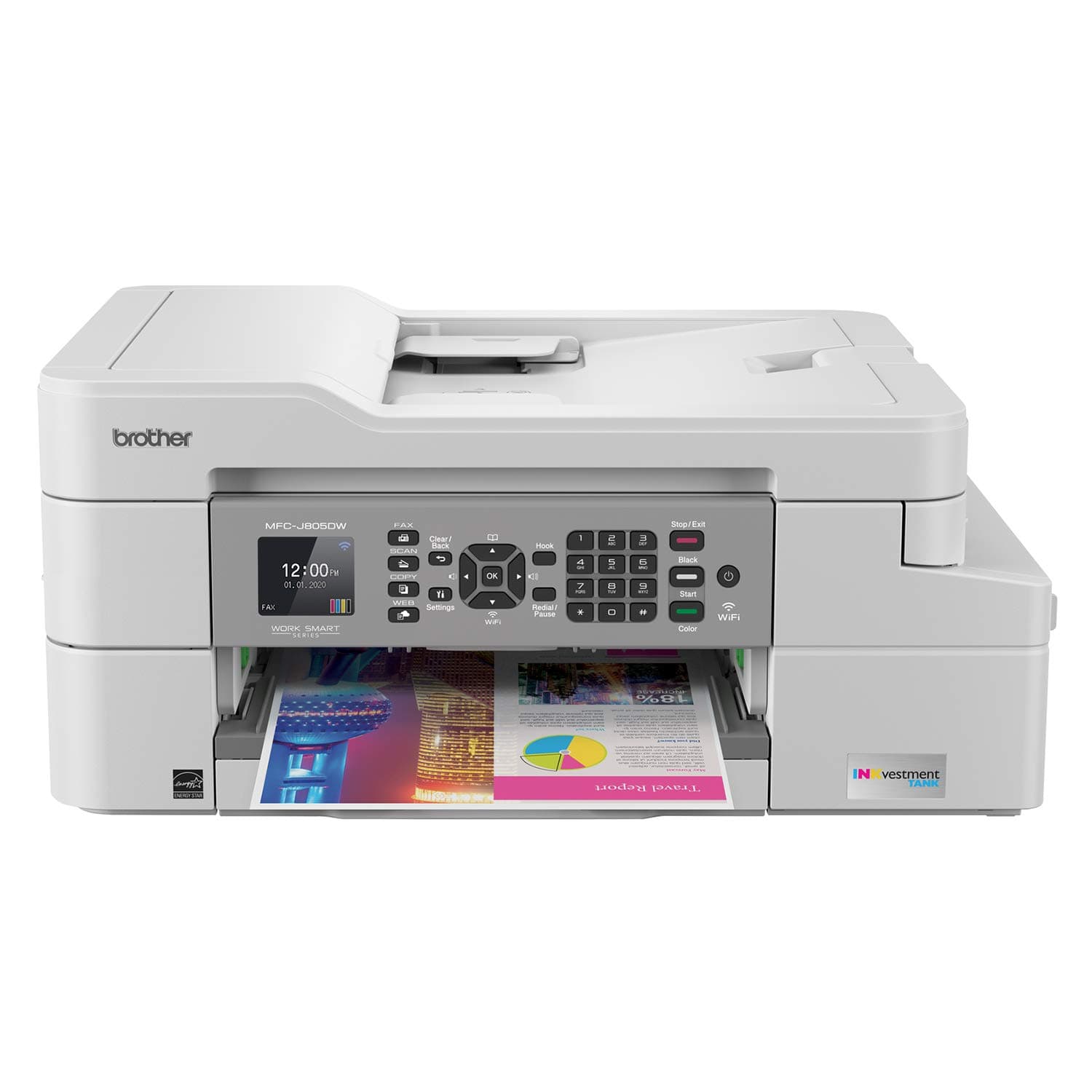 Brother MFC-J805DW XL Extended Print INKvestmentTank Color Inkjet All-in-One Printer with Mobile Device and Duplex Printing with Up To 2-Years of Ink In-box , White