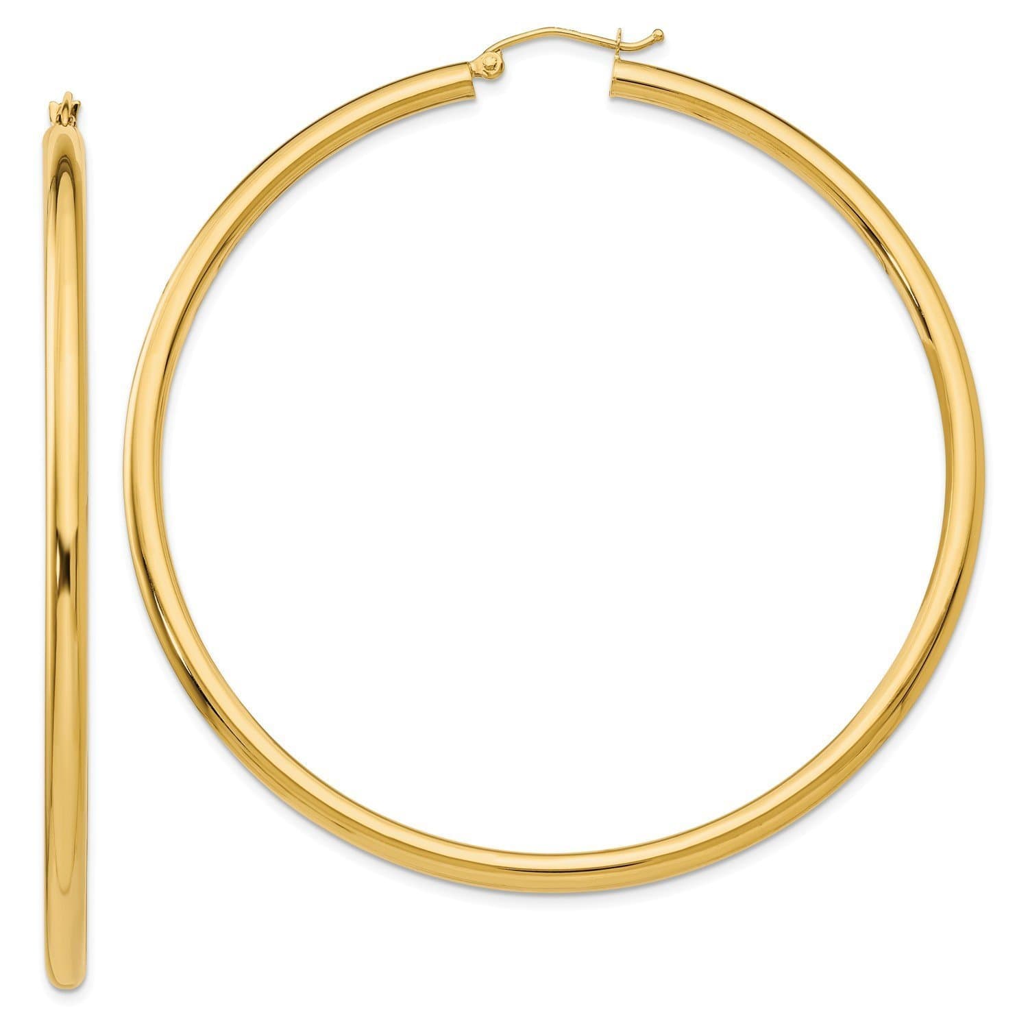MCS Jewelry 14 Karat Yellow Gold Rounded Hoops Earrings 3mm Thickness (Available in 6 Different Sizes)