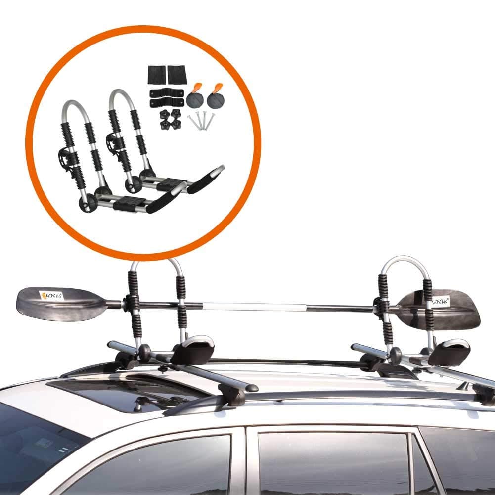 Onefeng Sports Kayak/Surf/Ski Roof Carrier Rack Car Roof Rack J-Shape Folding Kayak Rack to Make You Easily Drive Car Into The Garage Rooftop Mounted on SUV, Car Crossbar