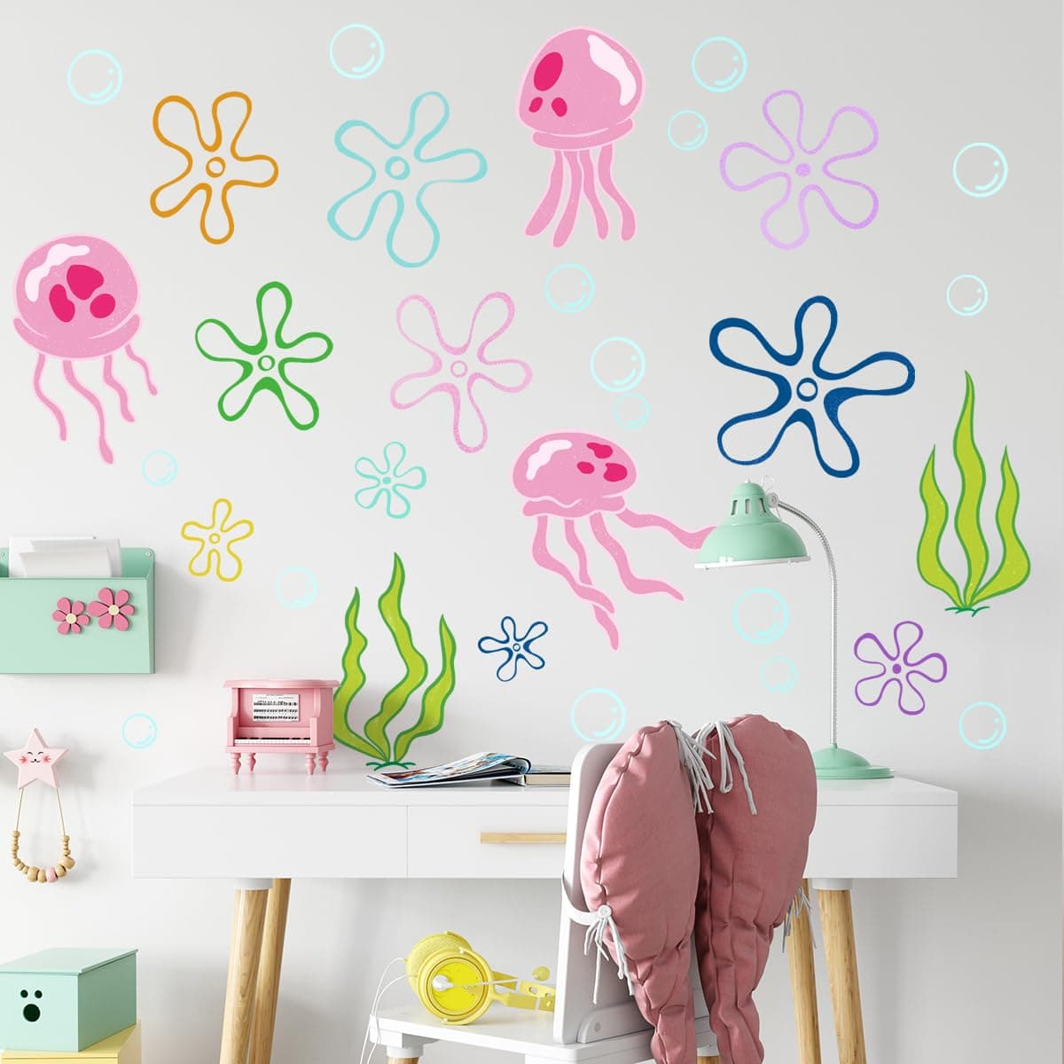 HJKlove Under The Sea Jellyfish Bubbles Wall Stickers，Under The Sea Ocean Wall Decals，removable Vinyl Under The Sea Decor，Underwater Sea Wall Stickers for Toddler Baby Nursery Living Room Office.