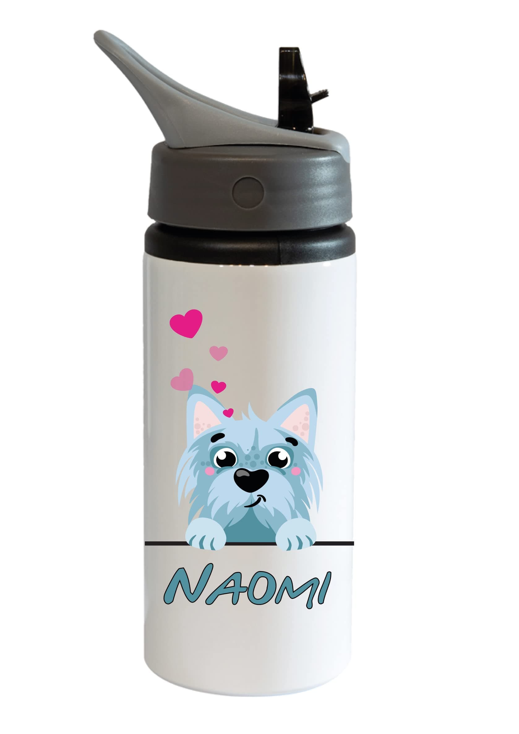 Printaname - Cute Dogs Personalised Kids Drinks Sports Childrens Water Bottle 600ml Aluminium Hot Cold Flip up Lid (Dog 3)