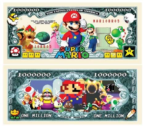 American Art ClassicsSuper Mario Brothers Million Dollar Bill Limited Edition Collectible Bill - Comes in Currency Holder - Best Gift for Fans of This Awesome Game