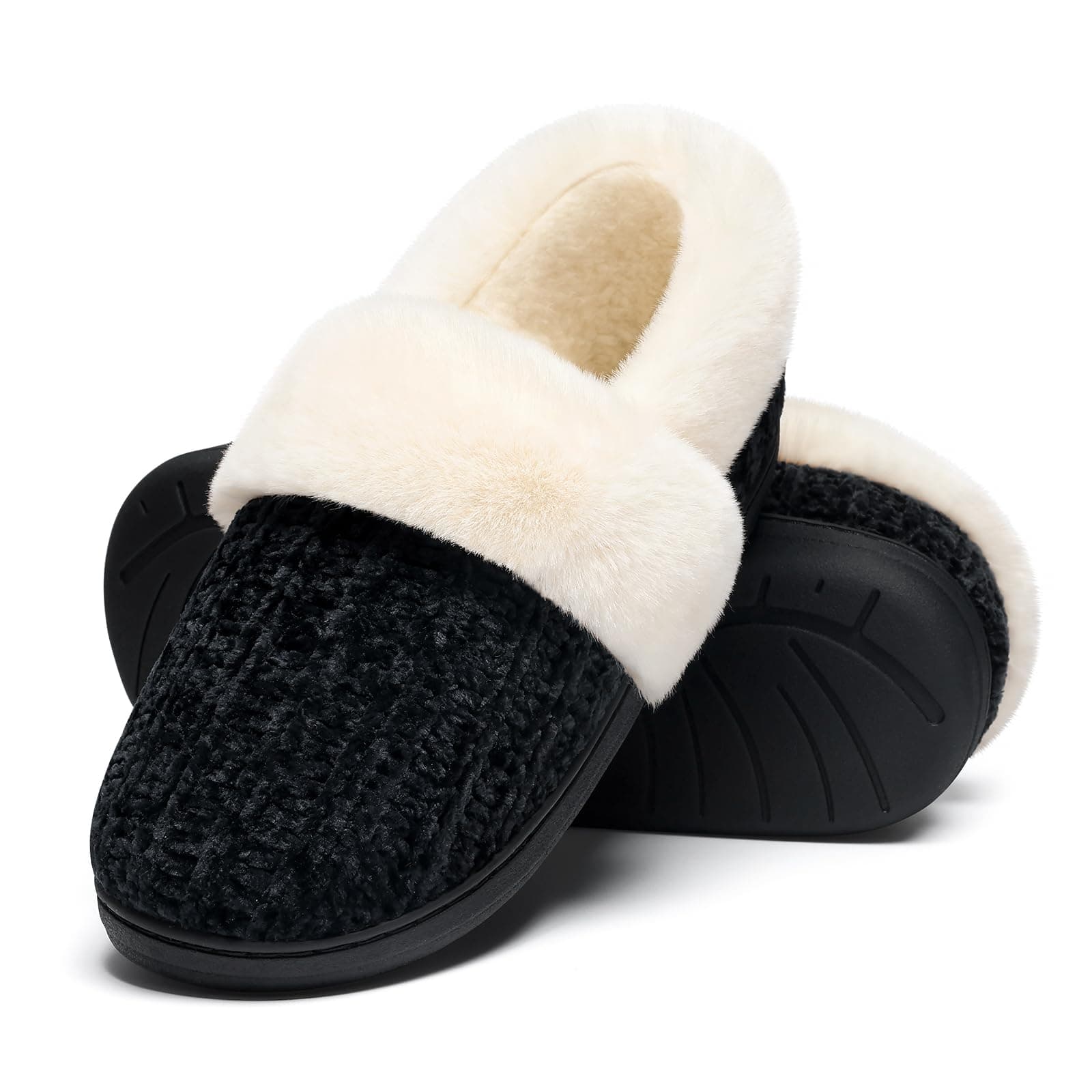 Evshine Women's Fuzzy Memory Foam Slippers, Closed Back Knit Bedroom Slippers, Slip-On Warm House Shoes for Indoor & Outdoor Comfort