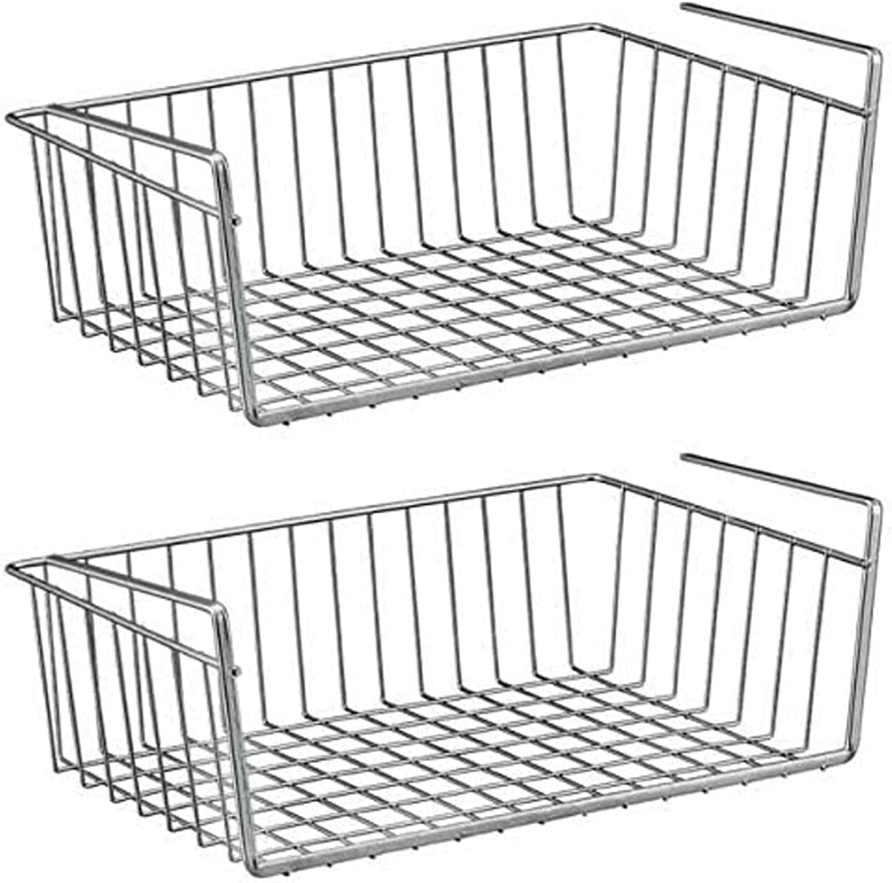 YumLock 2 Pcs Kitchen Under Shelf Storage Basket Large - Lightweight Metal Organizer Rack 40 X 26 X 14 cm (Silver)