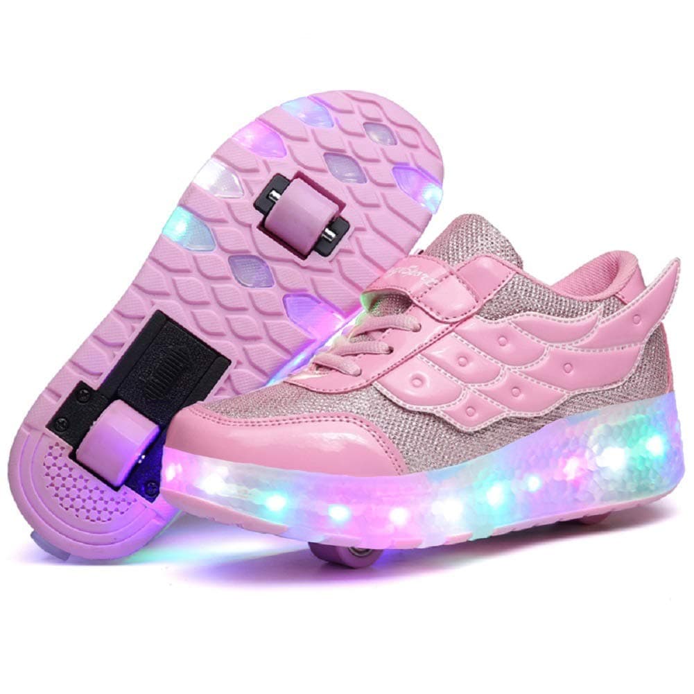 Nsasy Kids Roller Shoes Boy Girl Sneakers with Wheels Become Sport Sneaker with Led for Christmas Birthday Children Show Gift