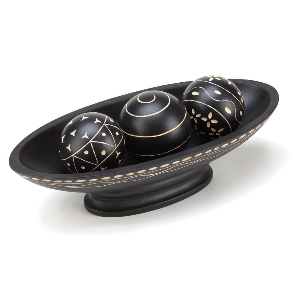 Koehler Holiday Home Decor Carved Design Ebony Decorative Wooden Black Ball Tray