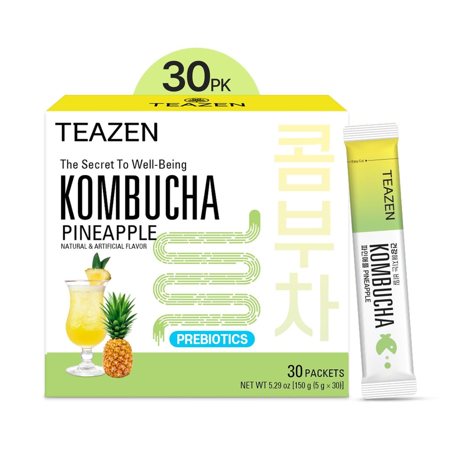 TEAZEN Official Teazen Kombucha Teesen, 5.3 oz (5 g) x 30 Pieces, Pineapple Beauty Tea, Fruit Tea, Diet, Easy, Low-Calorie, Delicious, Sweet and Sour Carbonated Soda Water, Refreshing, Fermented
