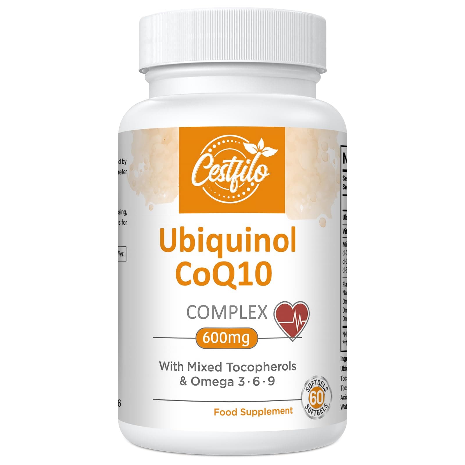 Ubiquinol CoQ10 600mg Softgels - Active Form of CoQ10 Plus Vitamin E & Omega 3 6 9 - Advanced Antioxidant Coenzyme Q10 Supplement for Heart & Brain (60 Count, (Pack of 1))