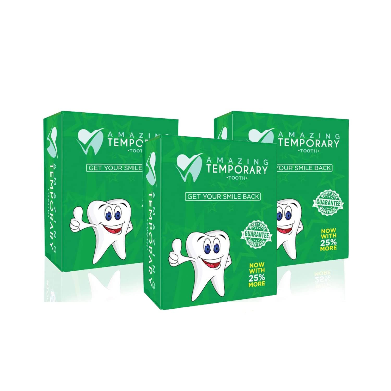 3 Pack Amazing Temporary Tooth Replacement Kit, Temp Missing Teeth Repair, Available in Natural or Bright Shade (Bright Shade)