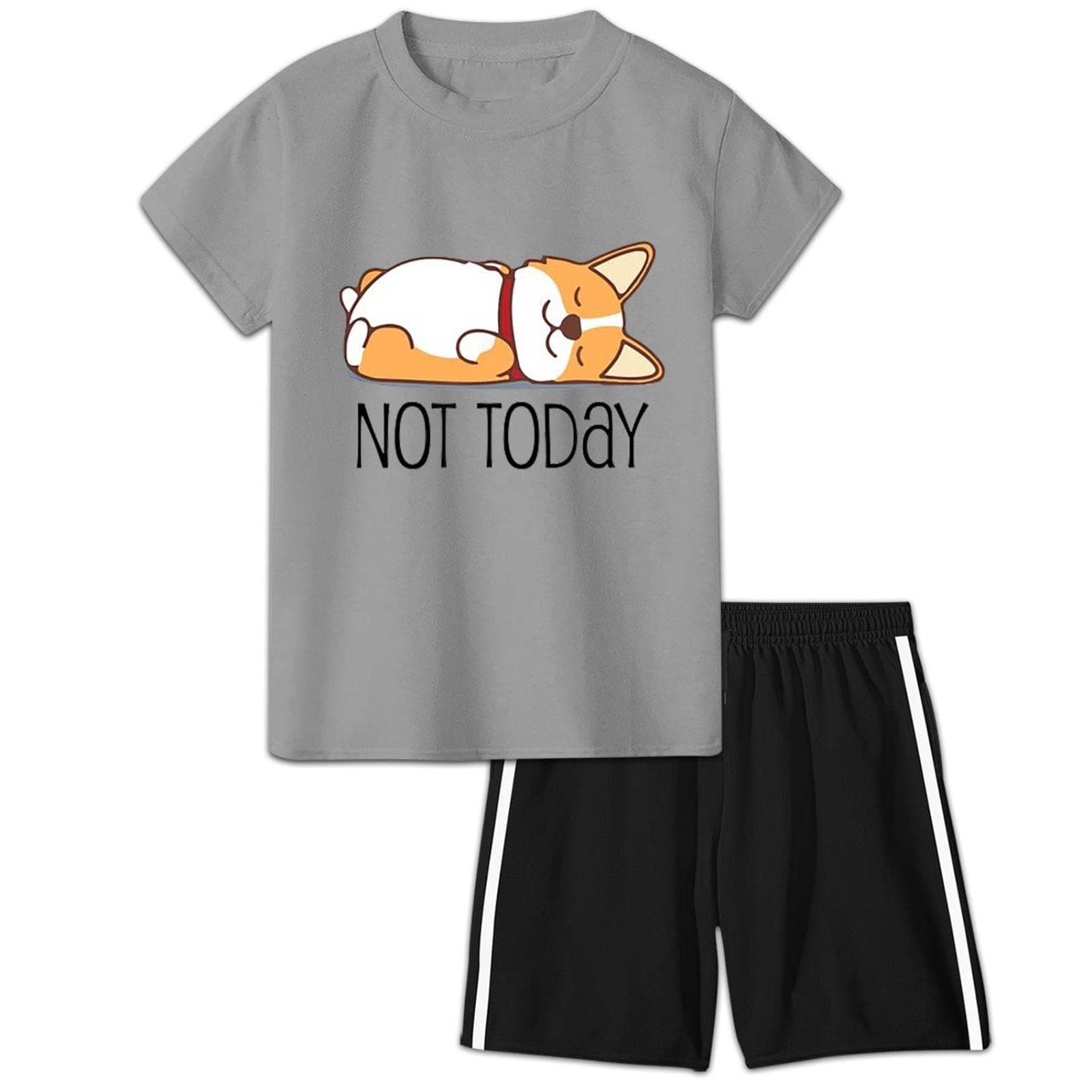 Youth Corgi Big Boys Summer Clothes Boys' Outfits Cotton Short Sleeve T-Shirt and Short Sets 2 Piece