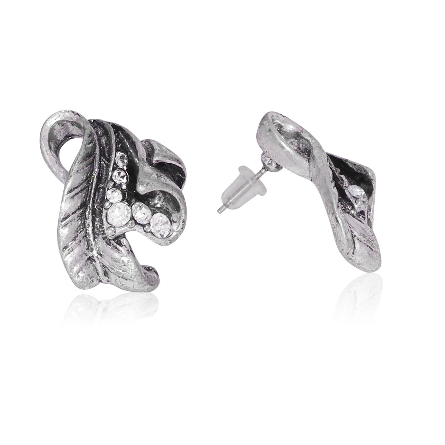 Ladies Silver Petal CZ Charm Stud Earrings Jewellery