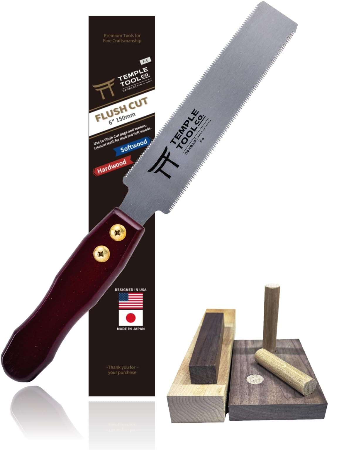 Co. Japanese Flush Cut Saw - 6 Inch Double Edge Pull Saw for Flush Cutting Dowels, Pegs, Wedges - Hardwood Softwood