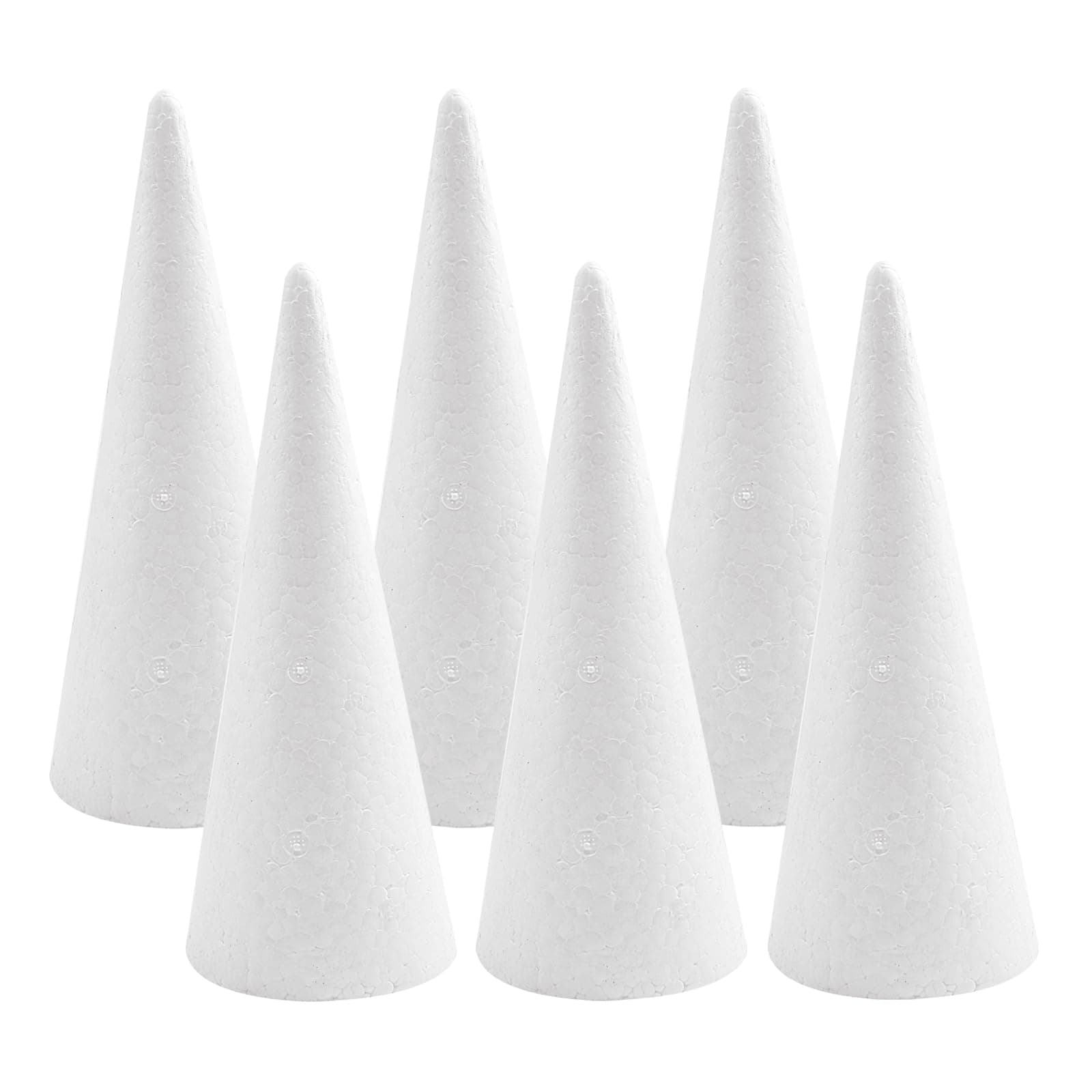 Crafjie Foam Cones for DIY Arts and Crafts (4.1 x 13.6 in, 6 Pack), White Polystyrene Christmas Tree Foam Cones Craft Supplies, for DIY Home Craft Project, Christmas Tree, Table Centerpiece