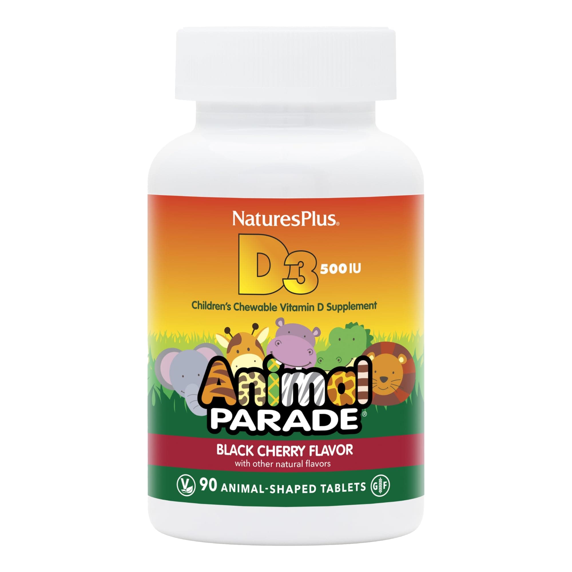 Animal Parade Vitamin D3 Children’s Chewables - Black Cherry Flavor - 90 Animal-Shaped Tablets, Pack of 2 - Gluten Free, Vegetarian, Hypoallergenic - 180 Total Servings