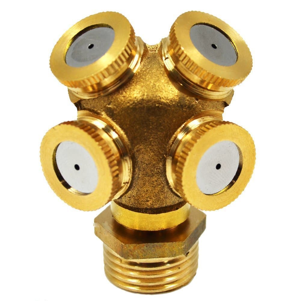 4 Hole Brass Spray Misting Nozzle Garden Sprinklers Fitting Hose Water Connector for Gardening and Farming
