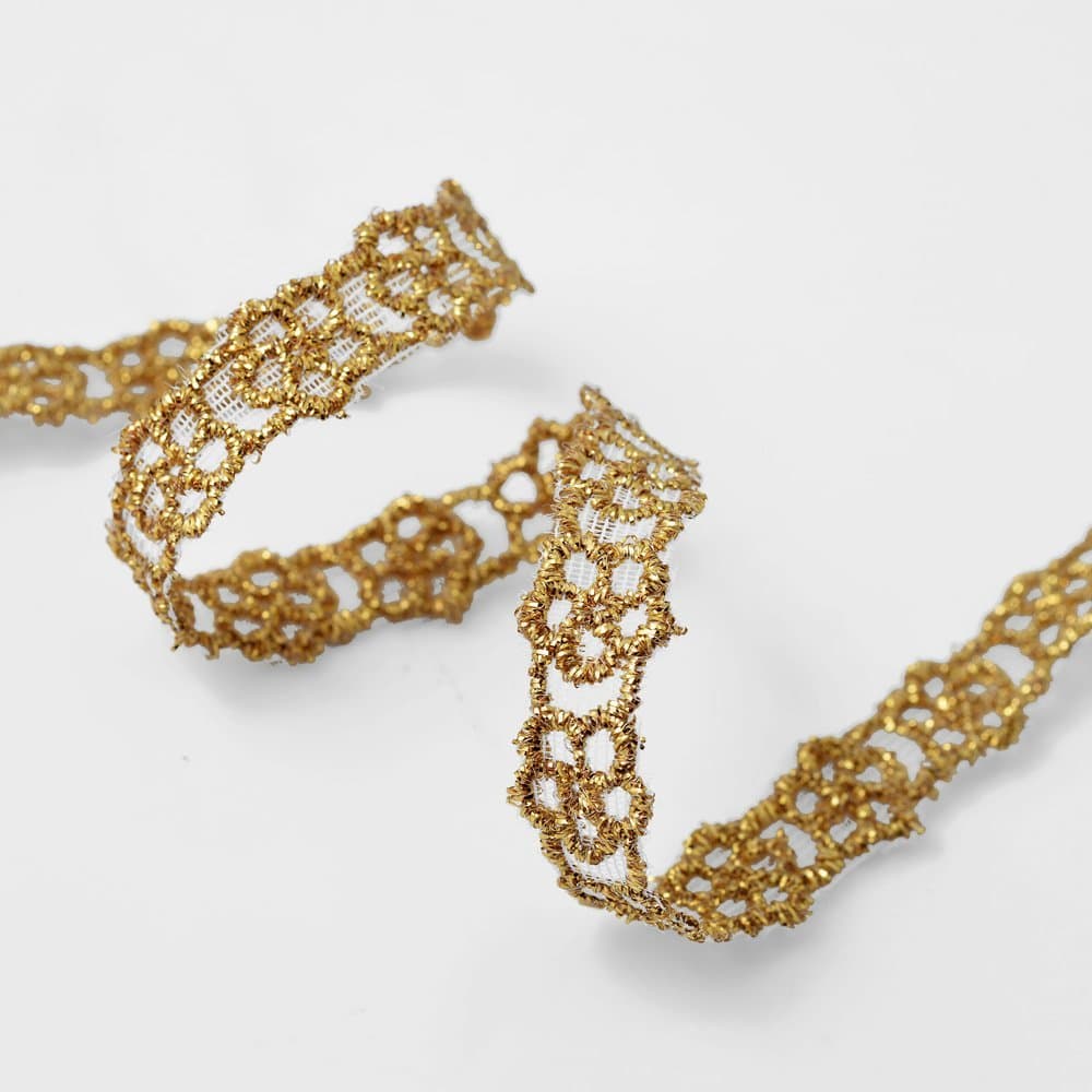 Metallic GOLD Lace Trim for Bridal, Costume or Jewelry, Crafts and Sewing, 3/8 Inch by 1 Yard, LP-MX-5055