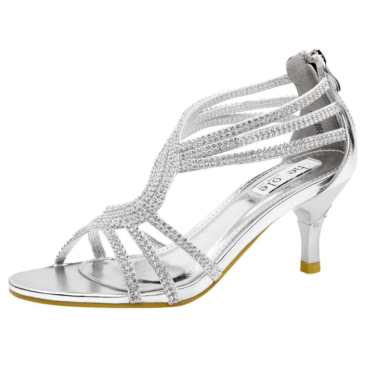 SheSoleWomen's Low Heel Dance Wedding Sandals Strappy Dress Shoes Silver Gold Heel