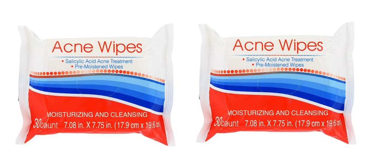 Acne Wipes with salicylic acid 60 count (2 packs 30 wipes each)