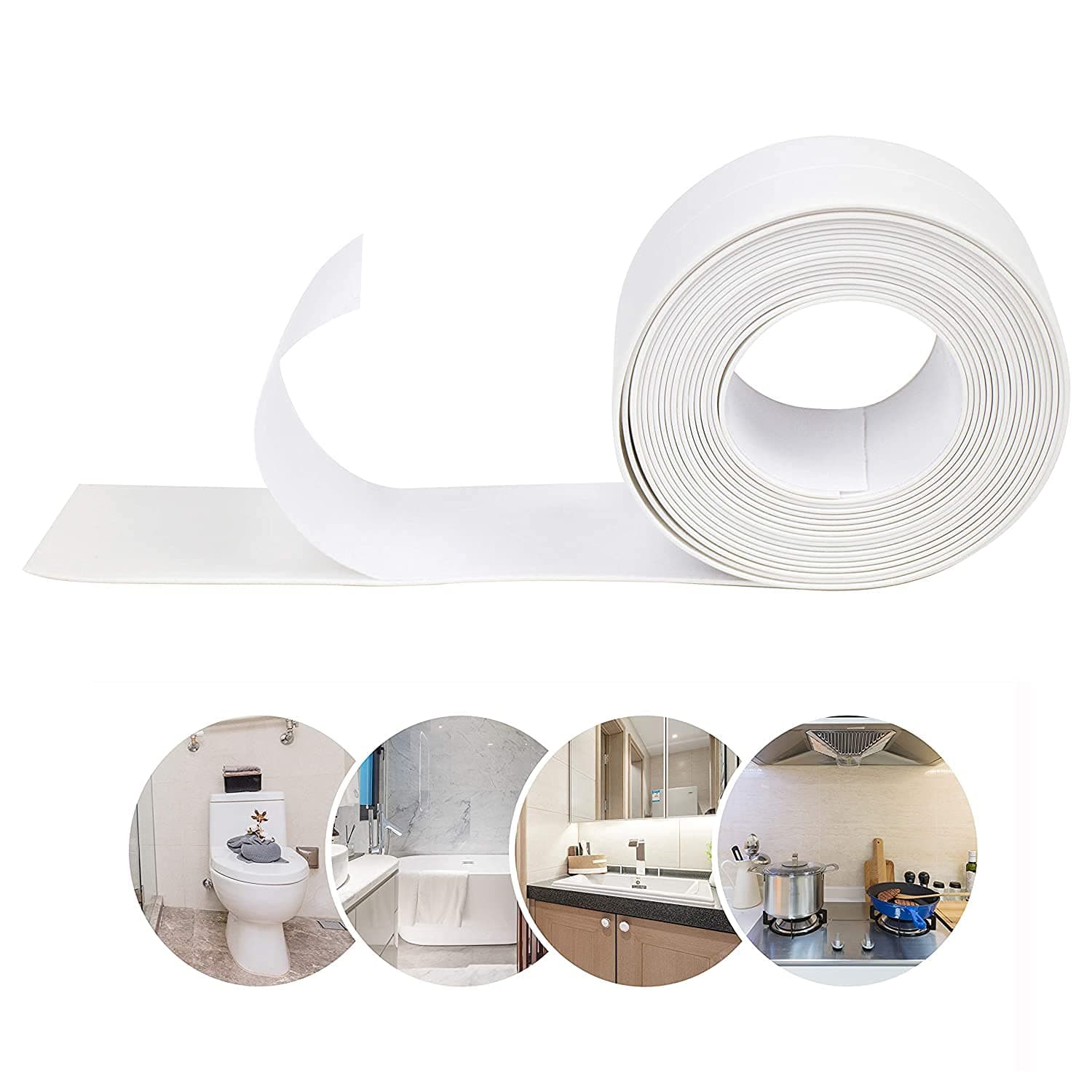 Bathtub Caulk Strip PE Self Adhesive Tub and Wall Sealing Tape Caulk Sealer, 1-1/2" x 11'-White