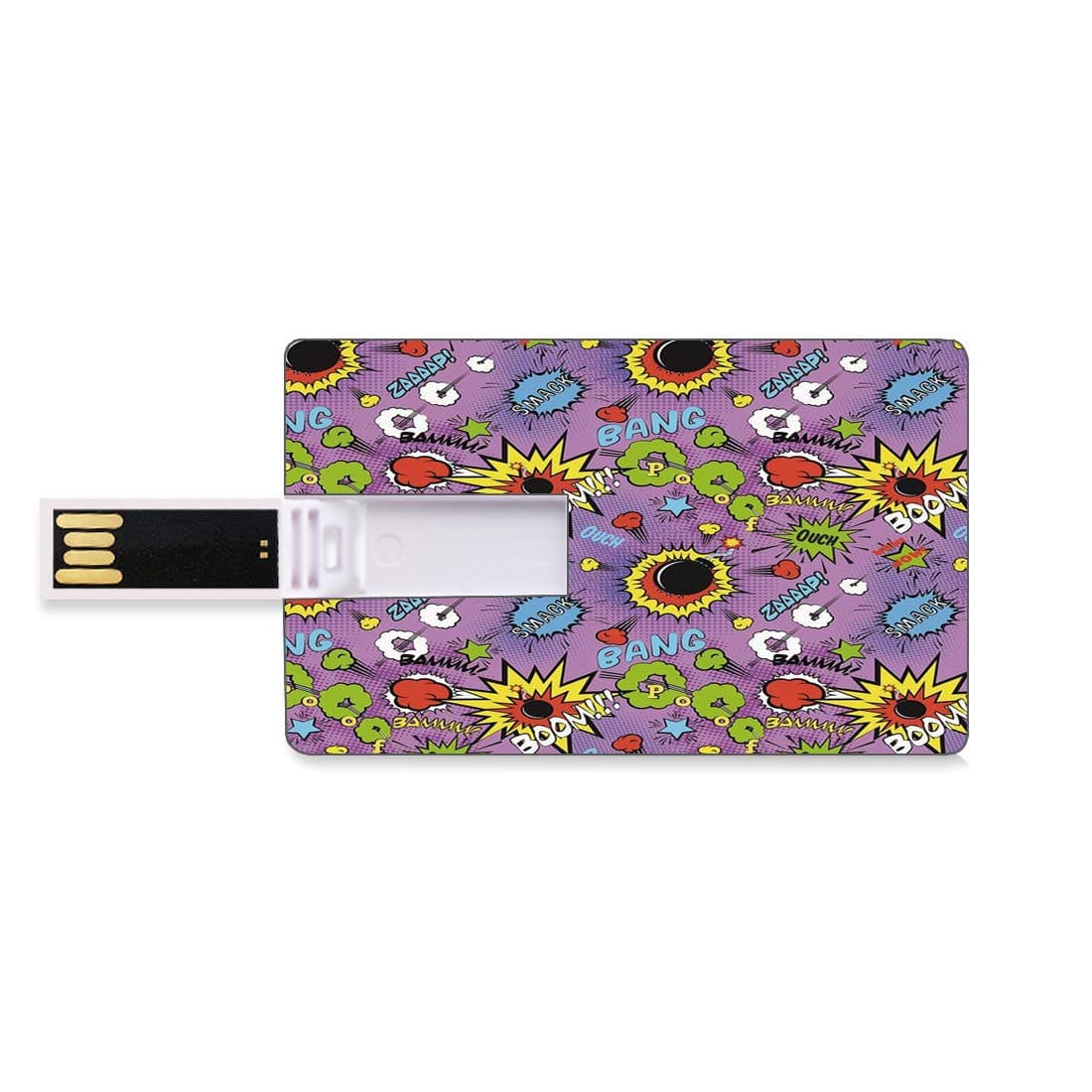 64GB USB Flash Thumb Drives Superhero Bank Credit Card Shape Business Key U Disk Memory Stick Storage Comic Bubble Words Burst Ouch Bamm Bang Boom Expression Kids Funny Retro Graphic Decorative,Multi