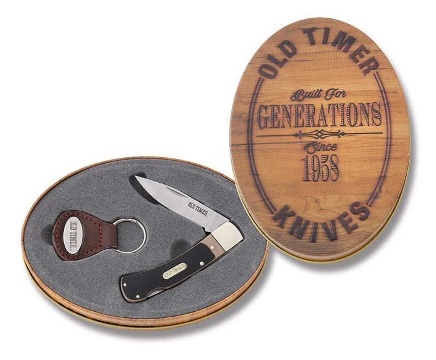 Schrade Bruin Old Timer 5OT Folder 3 5/8" Knife + Key Chain in Gift Tin Set