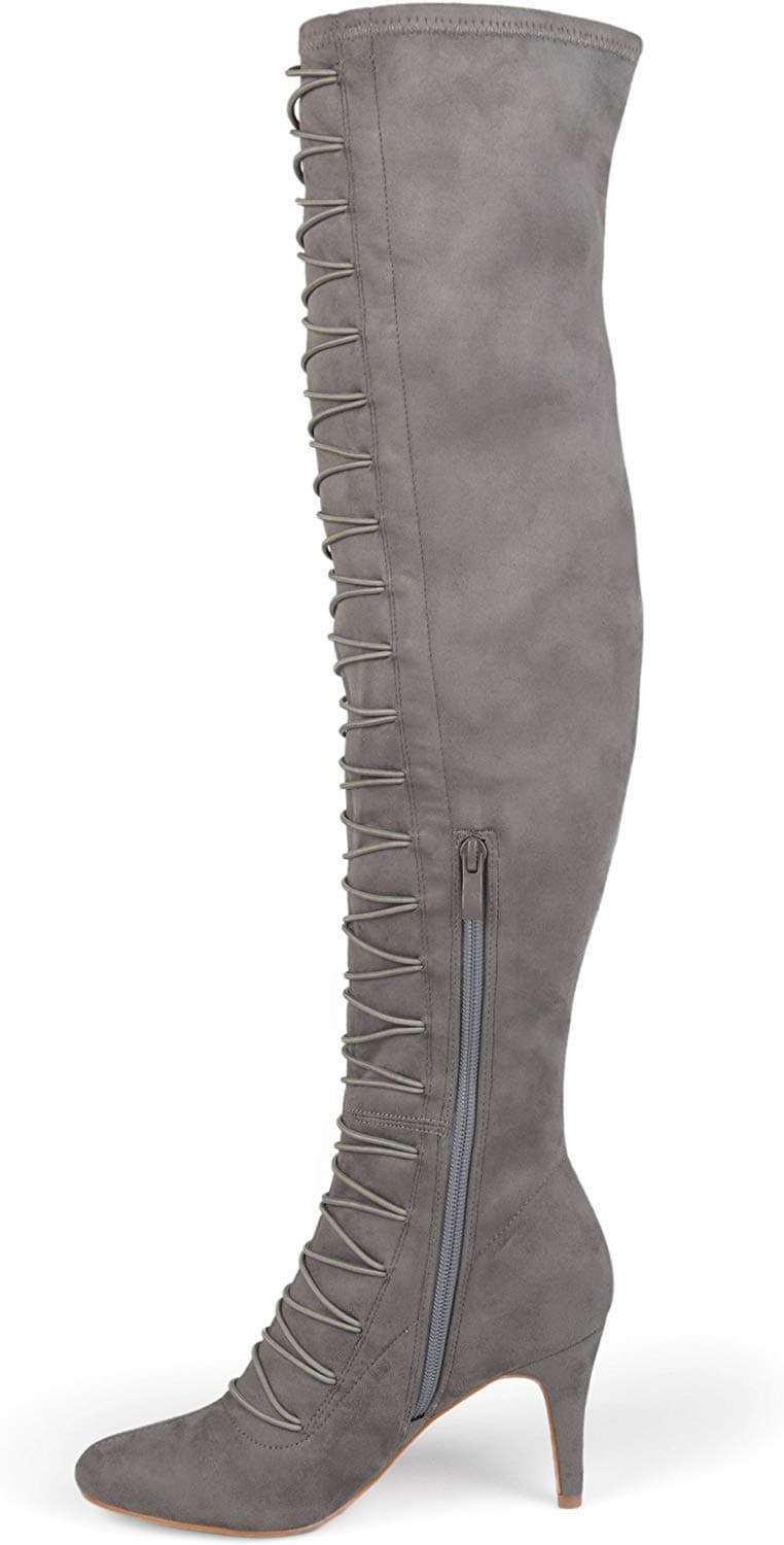Brinley Co Womens TAYE-TAU-120 Suede Closed Toe Over Knee Fashion Boots