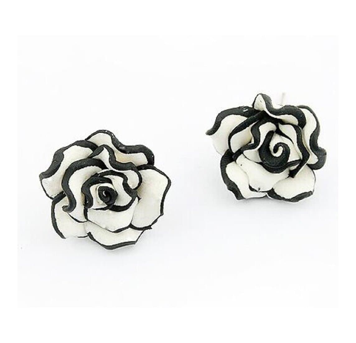 Mixfashion Elegant Fashion Cute Women Lady Girls Black & White Rose Flower Stud Earrings