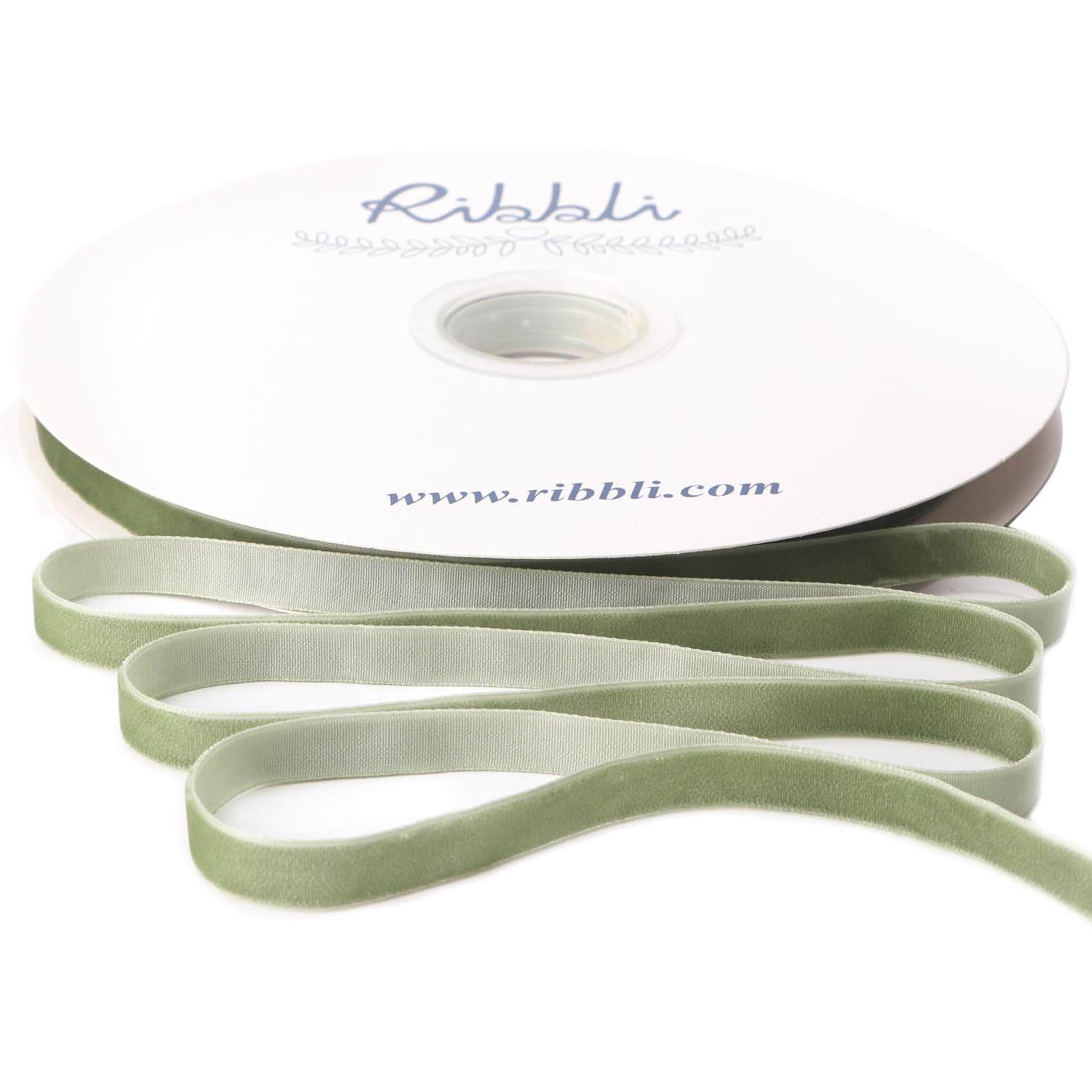 Ribbli Sage Green Velvet Ribbon 3/8 Inches Continuous 25 Yard Spool Green Christmas Ribbon for Gift Wrapping Crafts Home Decor