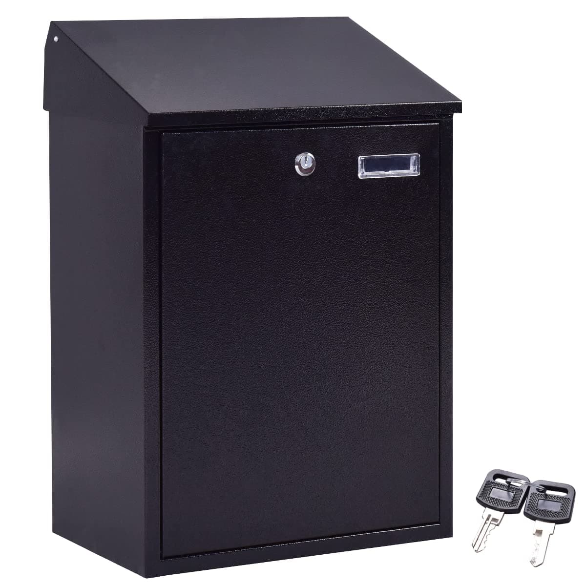 Wall Mounted Post Box, Large Lockable Mailbox with Keys, Weather Resistant Letterbox Newspaper Holder, 32 x 21 x 48cm (Black)