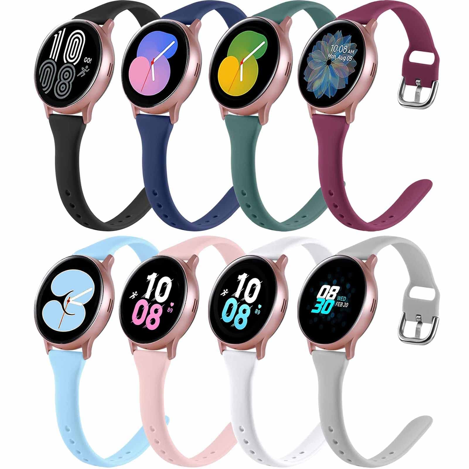 8 Pack Slim Band Compatible with Samsung Galaxy Watch 4/5/6/7 40mm 44mm, Active 2 40mm 44mm, Galaxy Watch 4 6 Classic/ 5 Pro, 20mm Soft Silicone Sport Straps for Men Women