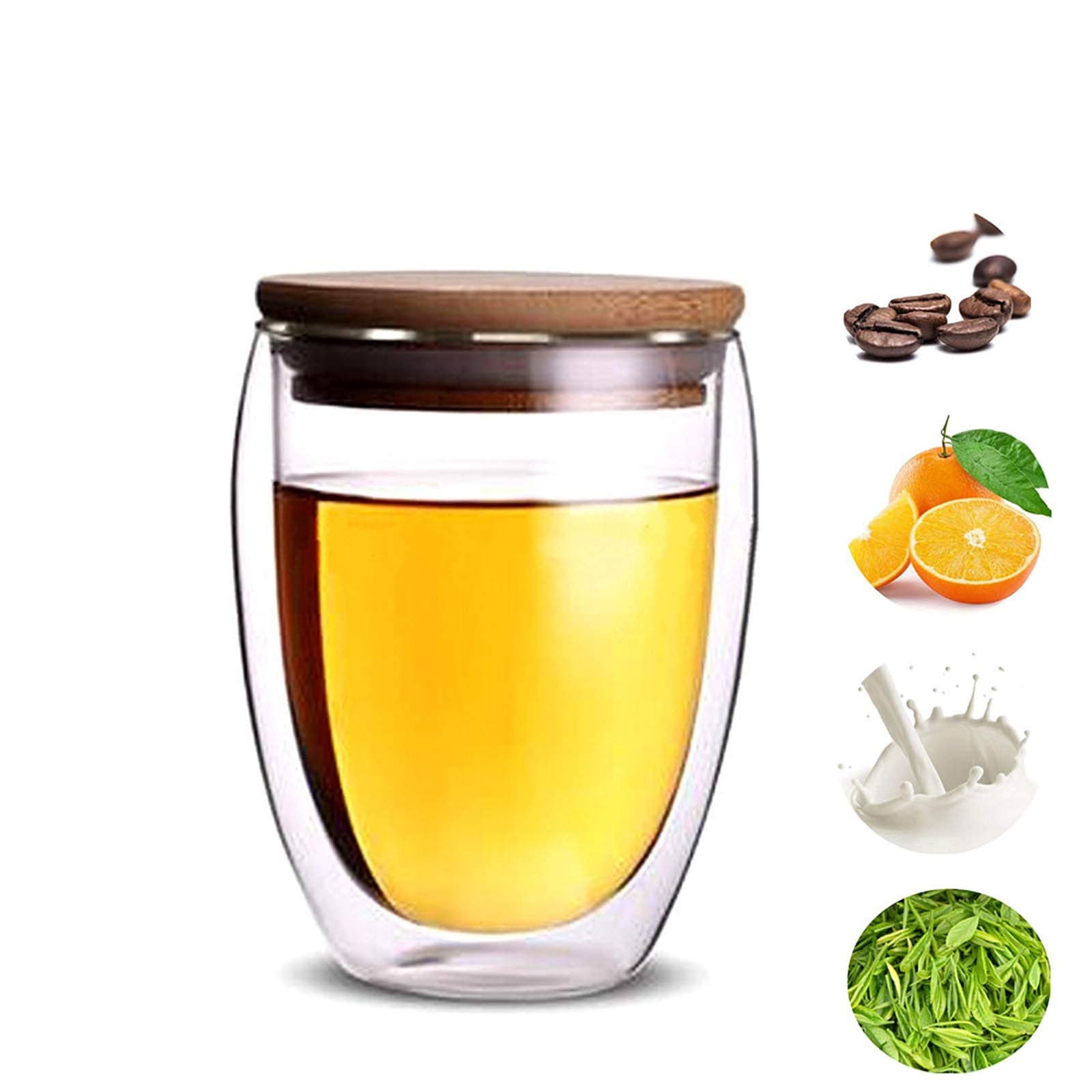 Glass coffee mugs, Double Wall Glass Coffee Tea Latte Cups with Bamboo Lid Perfect for Cappuccino, Latte, Macchiato, Tea, Juice, Milk, Iced Beverages (350ML/12OZ)…