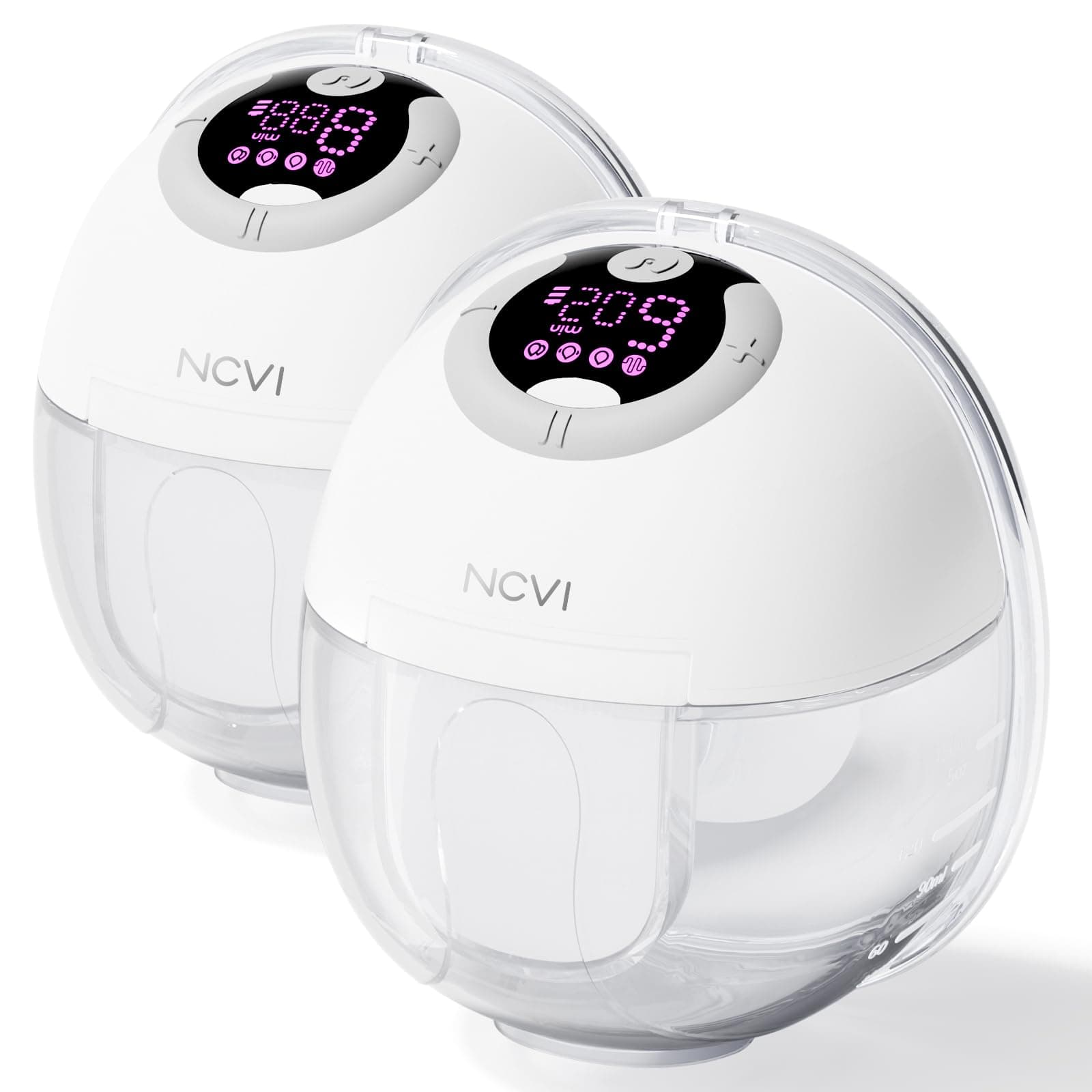 NCVI Breast Pump Hands Free, Wearable Pumps S32 for Breastfeeding, Electric Breast Pump with 4 Modes & 9 Levels, Wireless Portable Breast Pump with LCD Display, 24mm Flange, Quiet & Discreet, 2 Pack