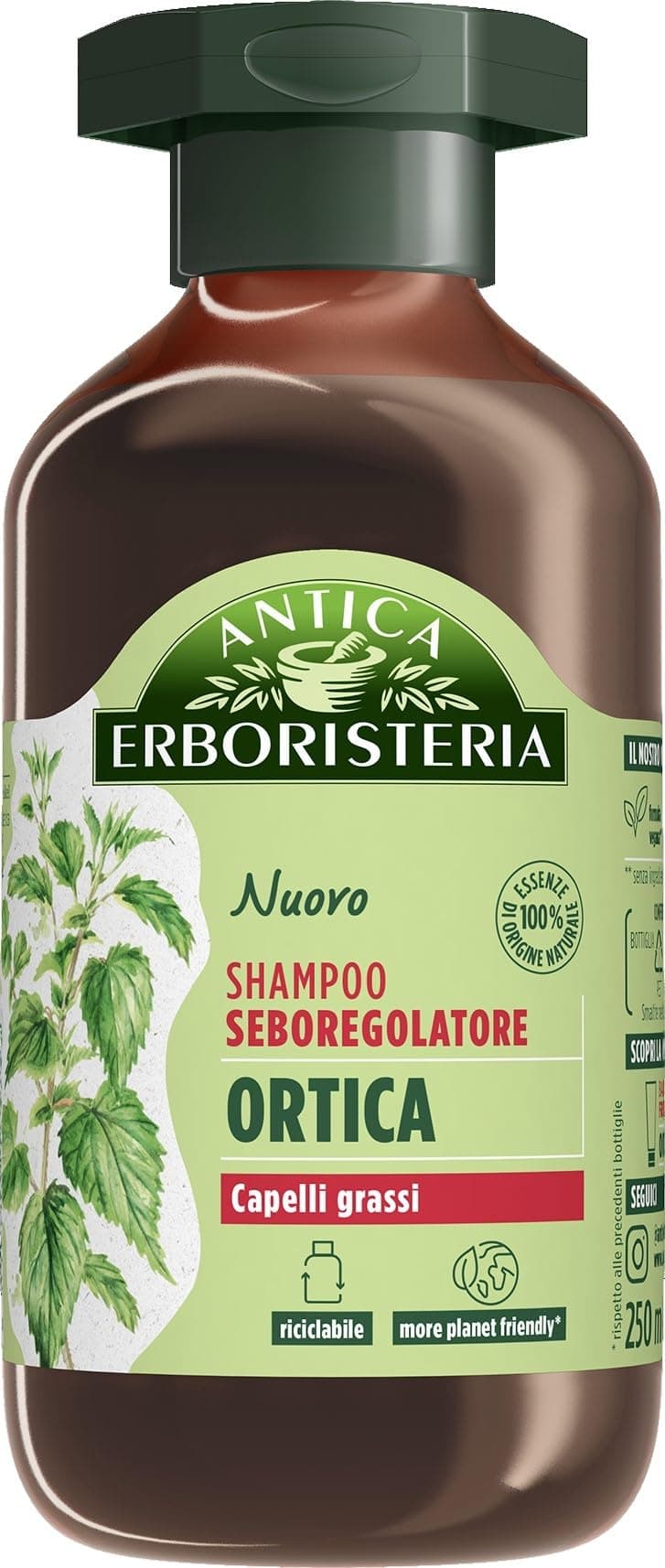 Antica Erboristeria - Seboregulating Nettle Shampoo for Oily Hair, Vegan Formula Without Silicones and Dyes - 250ml