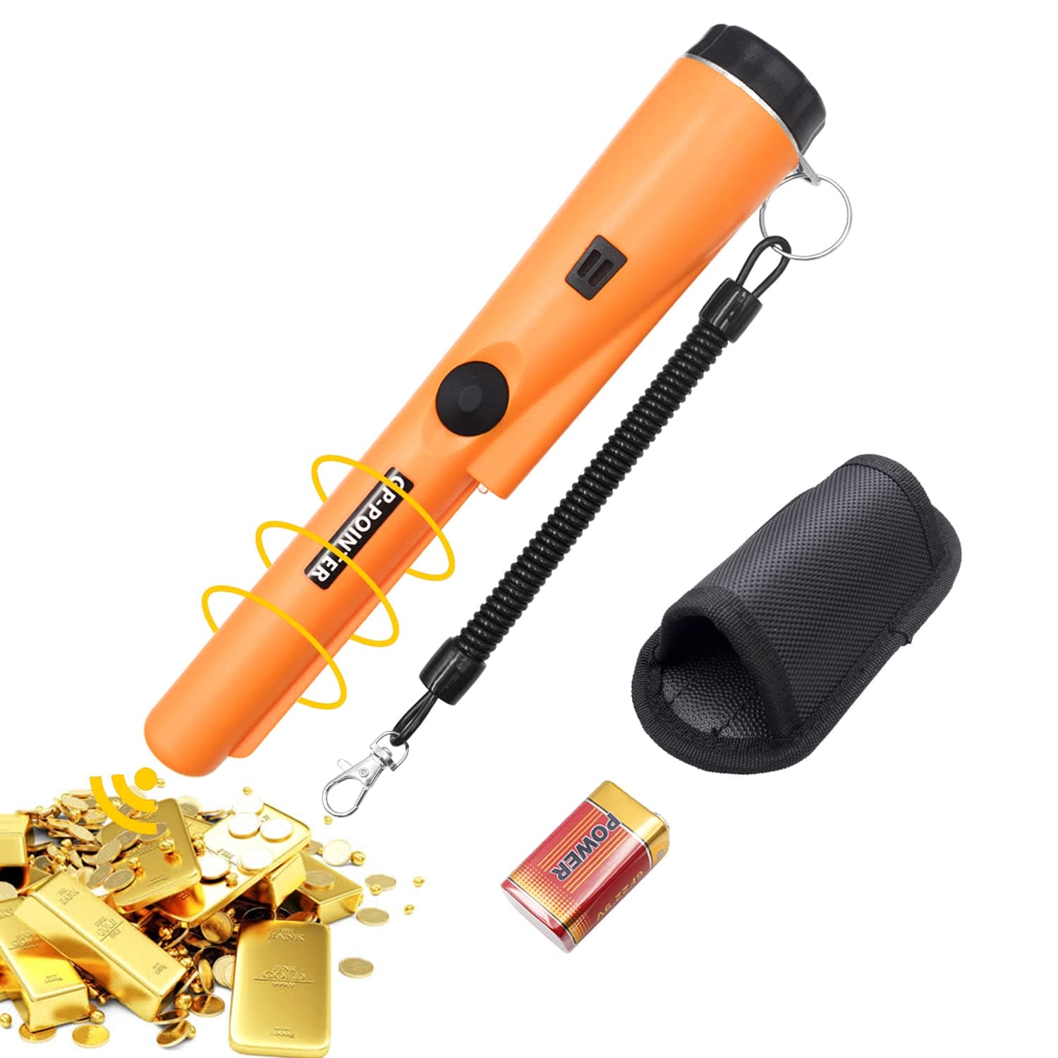 Metal Detector, 360° Portable Metal Detector Finder Pinpointer, High Sensitivity Detection, with Holster, Metal Detecting Tool for Locating Gold, Relics, Coin, for Junior Beginner Adult Kids
