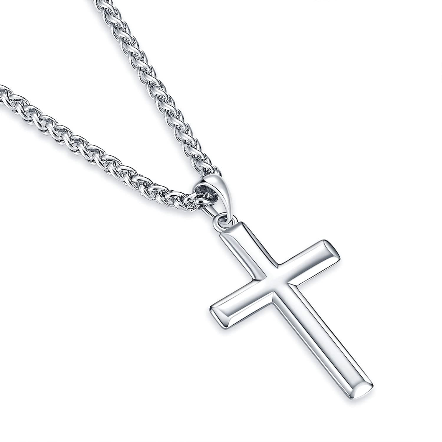 Rnivida Cross Necklace for Men, 925 Sterling Silver Cross Pendant Necklace with Stainless Steel Chain
