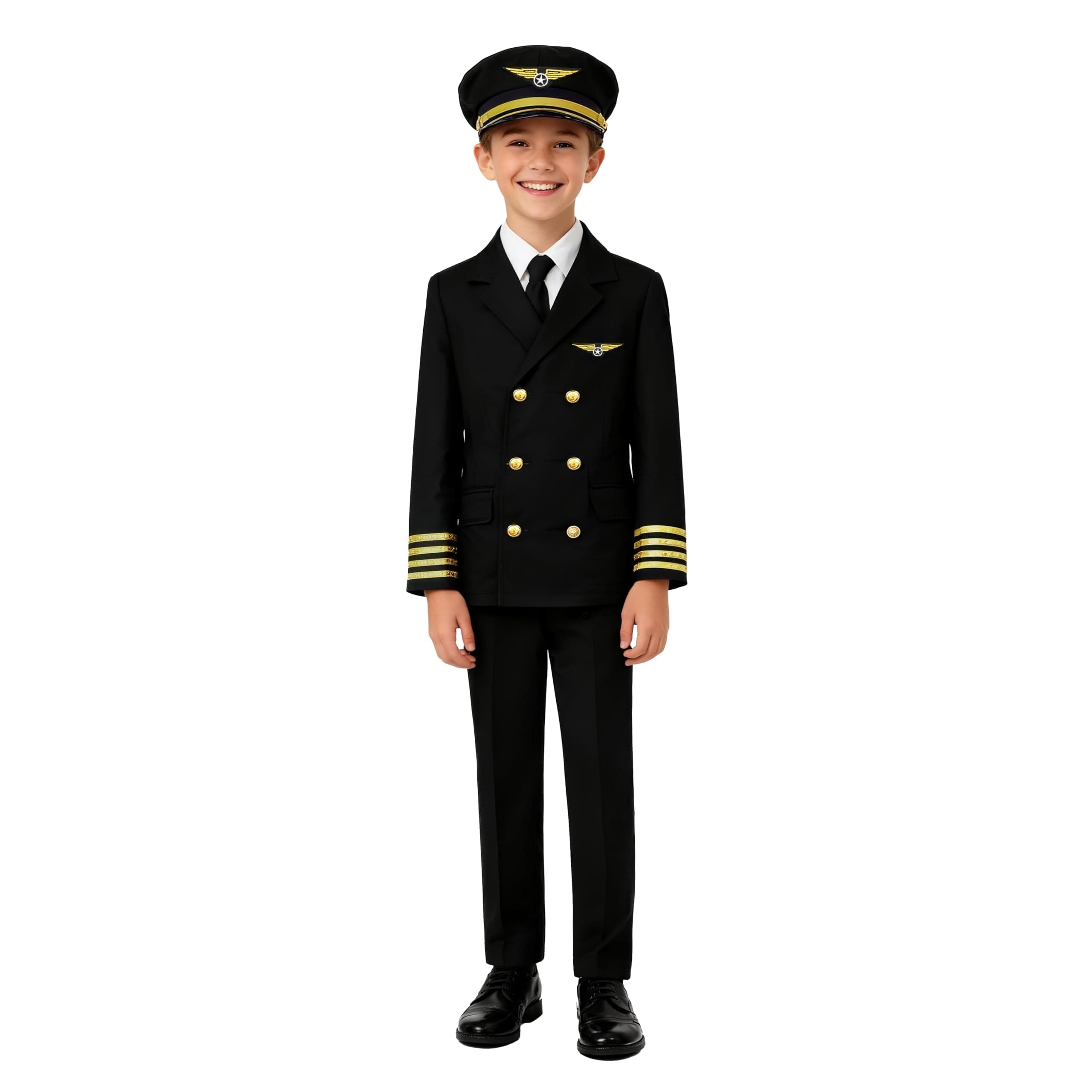 Davsolly Kids Pilot Uniform Boys Airline Captain Costume for Halloween Cospla...