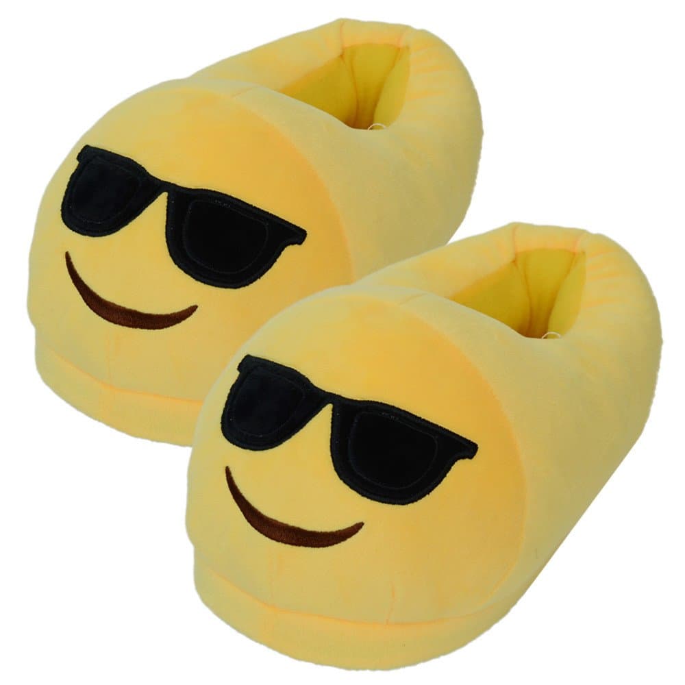 Emoji Slippers Thick 100% Plush Cotton That’s Cute Funny Soft Warm and Comfortable Casual Indoor Bedroom Shoe for Men or Women Size 5-9.5 with Non-Skid Footpads (Cool Sunglasses Dude)