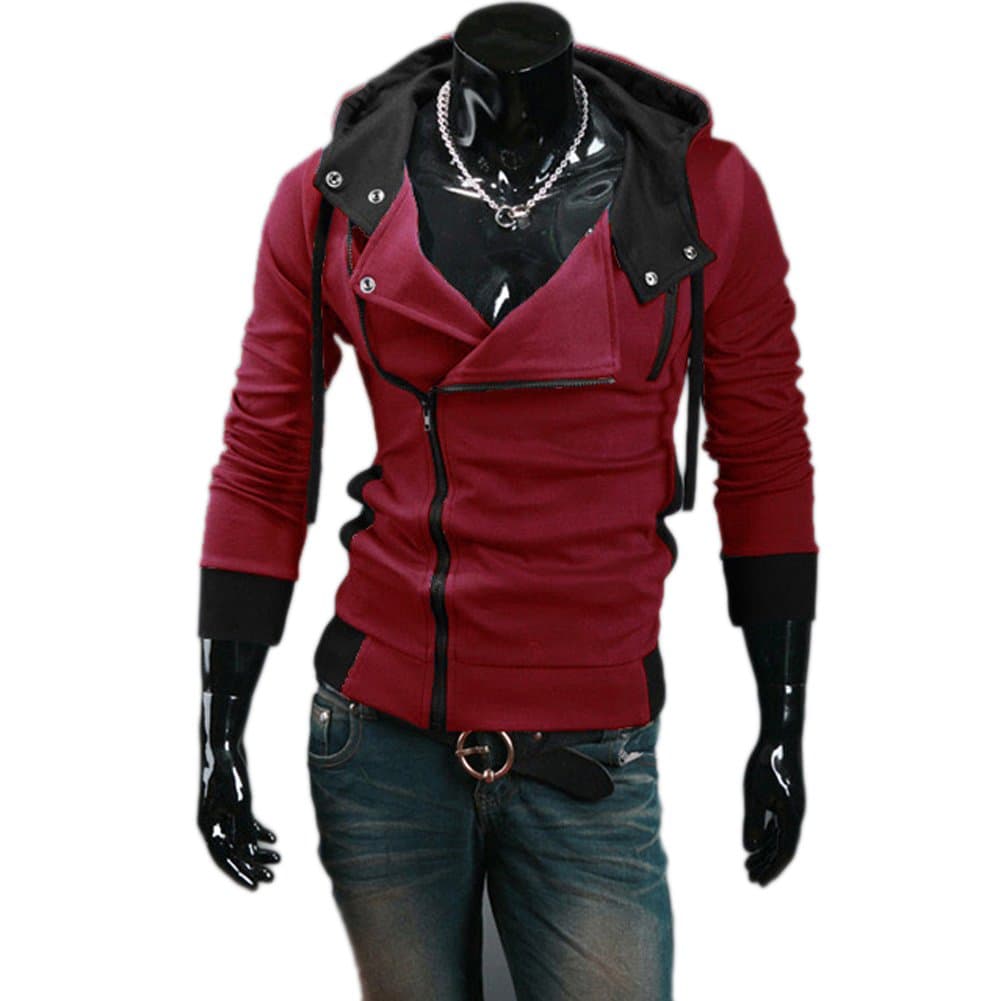CNSELL Men's Oblique Zipper Jacket Cosplay Costumes Hoodie II Coat Red