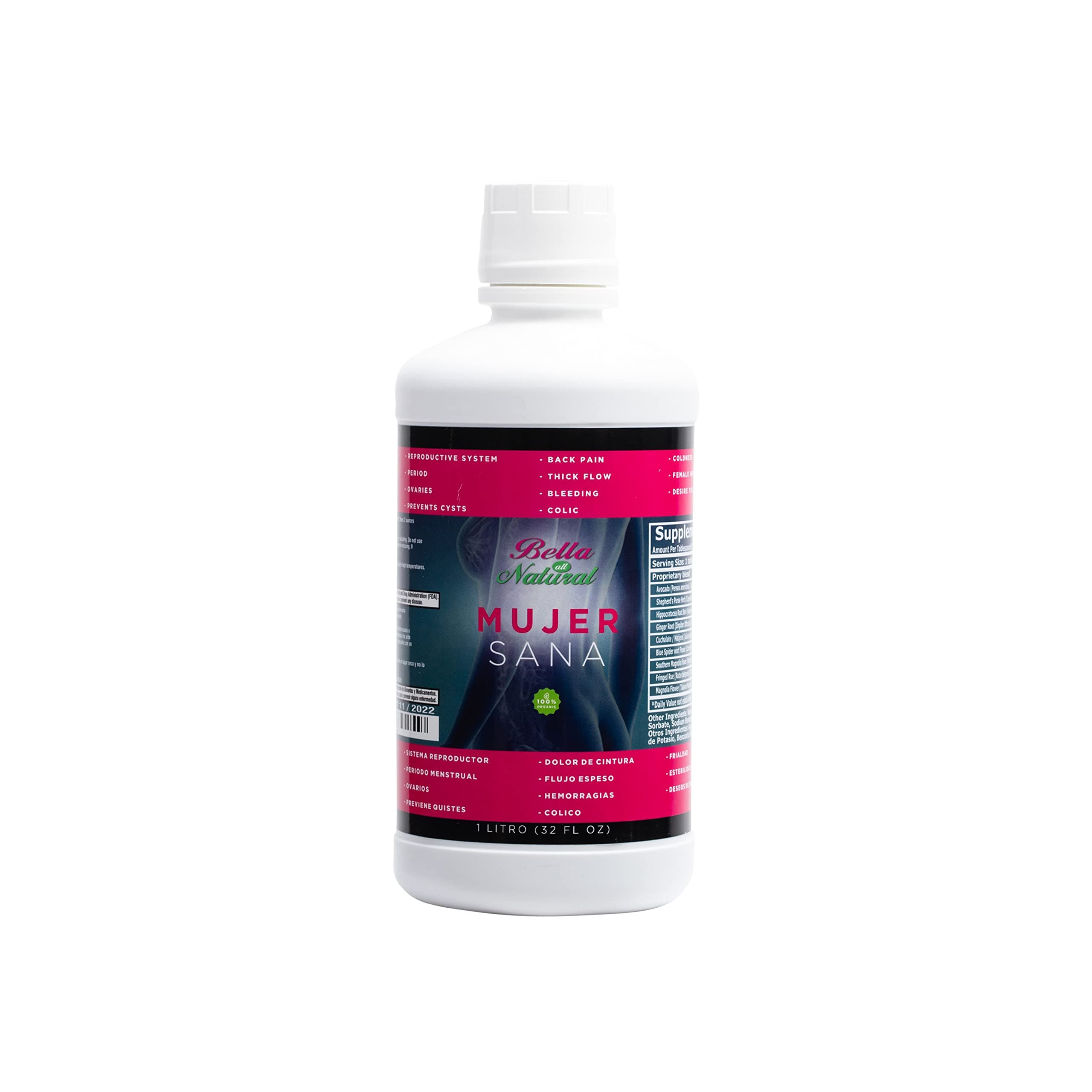 - Bella All Natural Mujer Sana Healthy Woman, Hormonal imbalance, PCOS, Period Cramps - 1 Liter