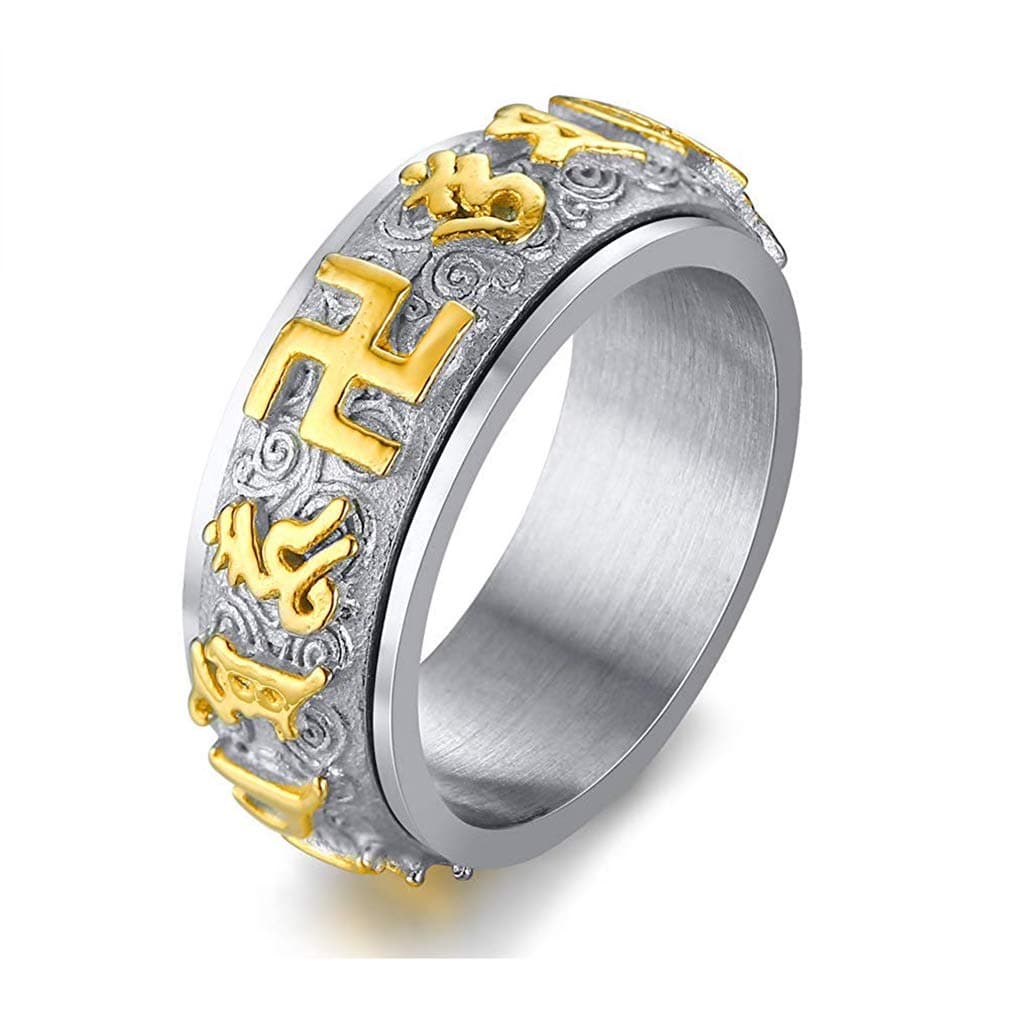 Mens Stainless Steel Buddhist Swastika Spinner Ring Religious Band Lucky Ring