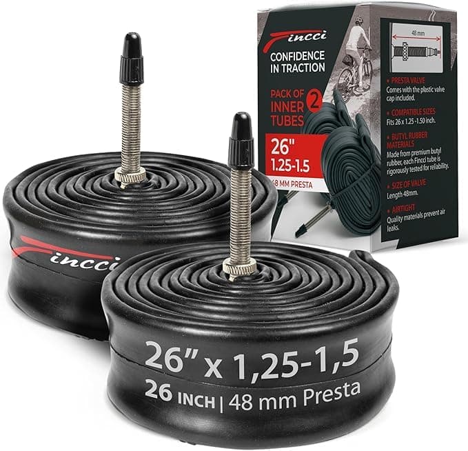 26 x 1.25 1.50 Inch 48 mm Presta Valve Inner Tube for Mountain Bike MTB Road Bike Hybrid Bicycle